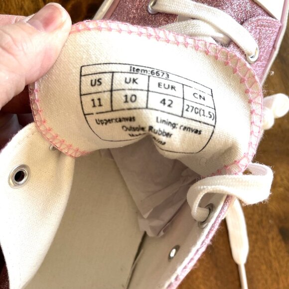 Pink Glitter Canvas Sneakers Womens Size 11 Shoes With White Laces Size 11 US - Picture 3 of 14